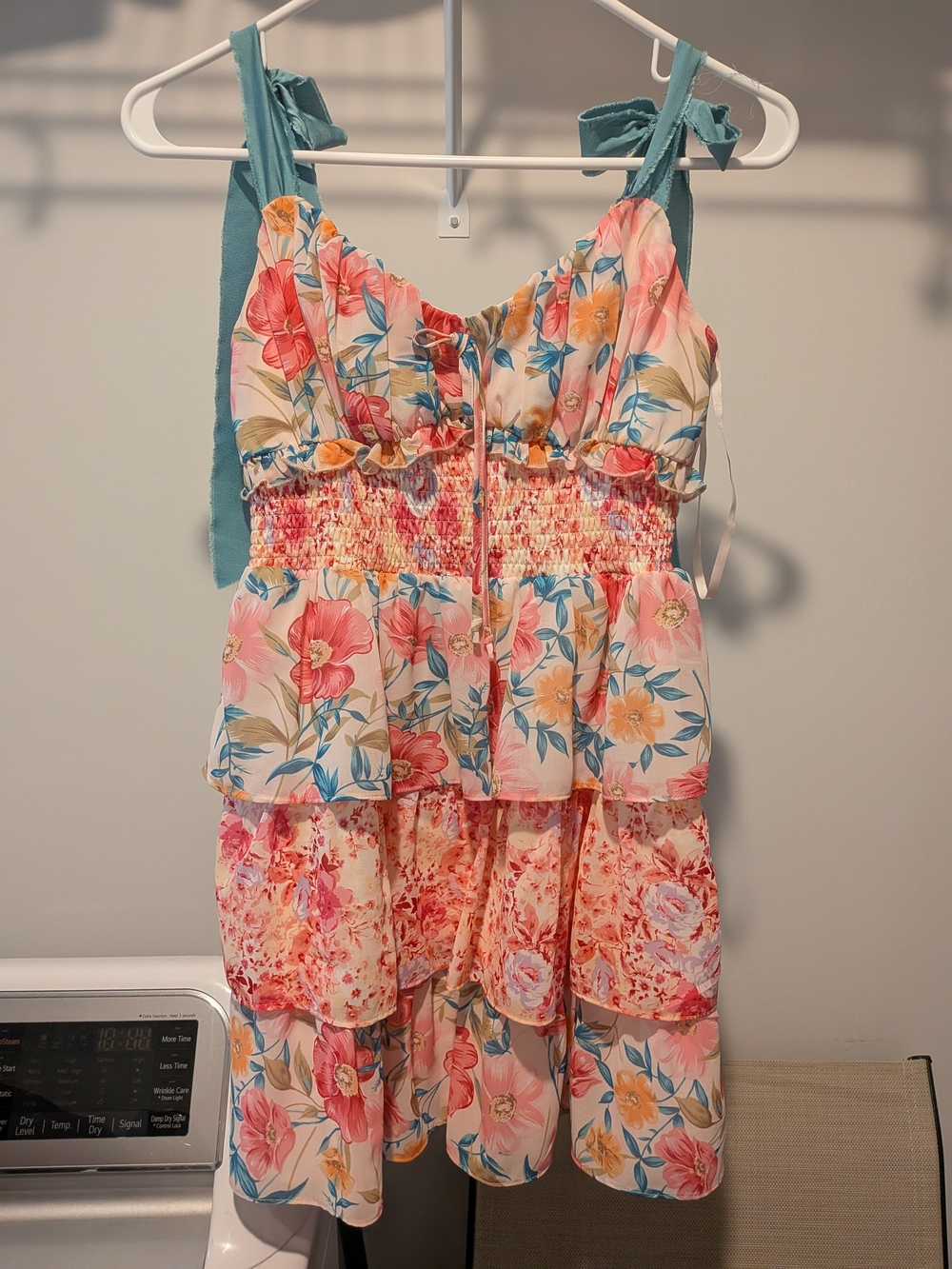 Lilly Pulitzer Pink Floral Tiered Sundress with Teal Tie Straps